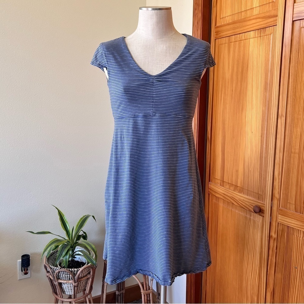 Toad & Co Medium Blue White Stripe Dress Fit & Flare Organic Cotton Casual - Picture 3 of 8